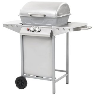 Barbecue a Gas GPL con Griglia 2 Fornelli Argento Acciaio