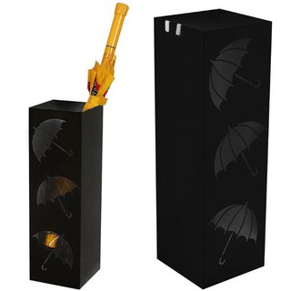 Portaombrelli in Ferro Design Quadrato Stand Nero Vaschetta