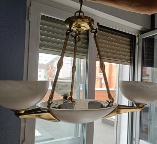 Lámpara de techo mármol y metal dorado