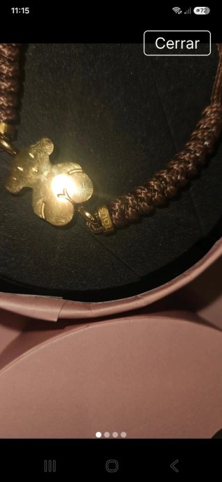 Pulsera Tous Oso Dorada Cordón Marrón