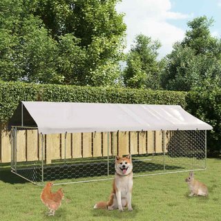 Gabbia per Cani da Esterno con Tetto in Acciaio Zincato