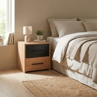 Comodino 2 Cassetti Rovere Chiaro e Nero 42x42cm