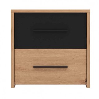 Comodino 2 Cassetti Rovere Chiaro e Nero 42x42cm