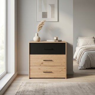 Comodino 2 Cassetti Rovere Chiaro e Nero 42x42cm