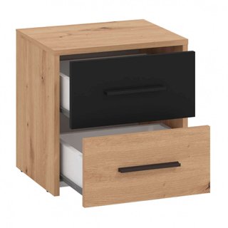 Comodino 2 Cassetti Rovere Chiaro e Nero 42x42cm