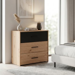 Comodino 2 Cassetti Rovere Chiaro e Nero 42x42cm