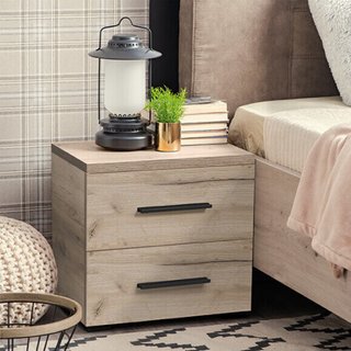 Comodino 2 Cassetti Comò Rovere Grigio 45x34x43cm