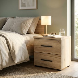 Comodino 2 Cassetti Comò Rovere Grigio 45x34x43cm