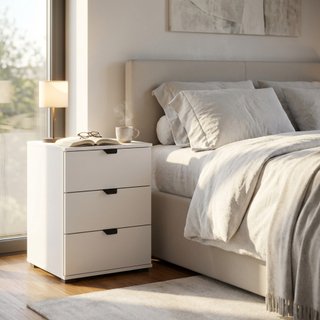 Comodino 3 Cassetti Bianco Comò 45x40x63cm Legno
