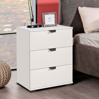 Comodino 3 Cassetti Bianco Comò 45x40x63cm Legno
