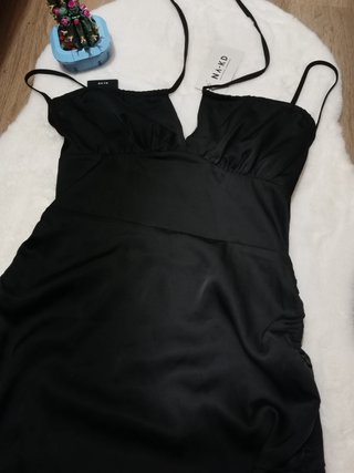 Vestido negro satinado fiesta cóctel talla M 38