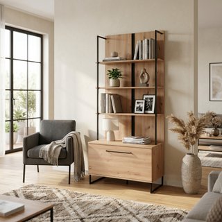 Libreria Soggiorno 4 Ripiani 1 Anta 85x42x191cm