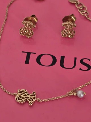 Conjunto Tous Oro 18k Oso y Perla