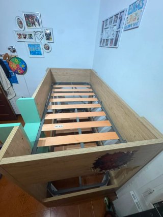 Cama Litera Madera y Escalera Verde