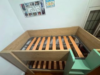 Cama Litera Madera y Escalera Verde