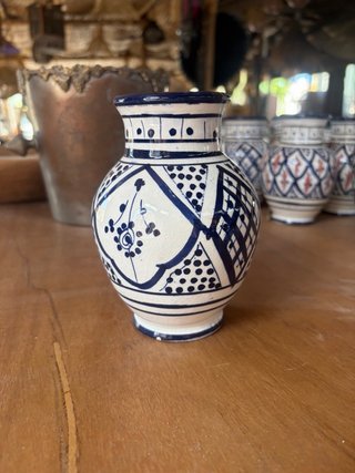 Jarrón Cerámica Marroquí Azul y Blanco
