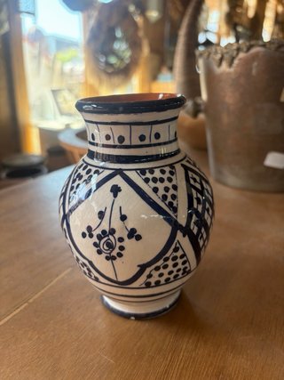 Jarrón Cerámica Marroquí Azul y Blanco