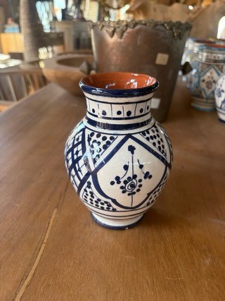 Jarrón Cerámica Marroquí Azul y Blanco