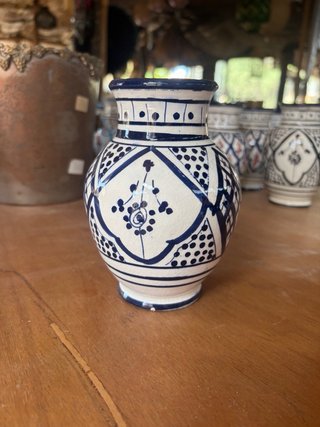 Jarrón Cerámica Marroquí Azul y Blanco