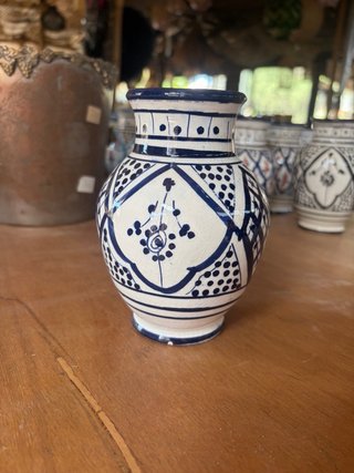 Jarrón Cerámica Marroquí Azul y Blanco