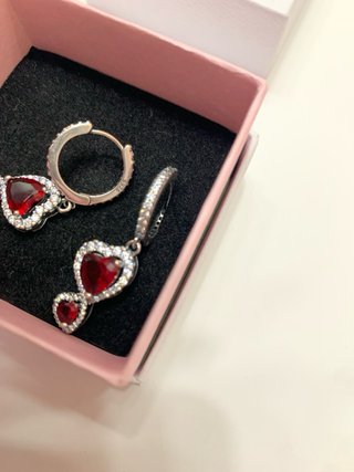 Pendientes Pandora Corazón Rojo y Plata