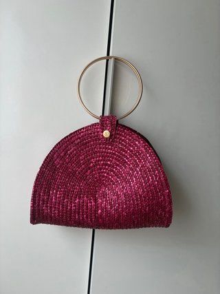 Tocado y bolso fiesta rosa dorado