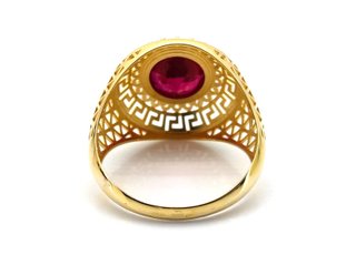 Sello Oro 18K tipo Versace con Rubí y Circonitas