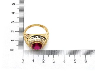 Sello Oro 18K tipo Versace con Rubí y Circonitas