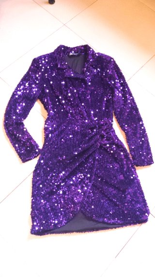 NUEVO Zara espectacular traje lentejuelas lila S