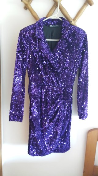 NUEVO Zara espectacular traje lentejuelas lila S