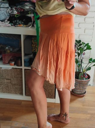 Falda coral hippie con lentejuelas