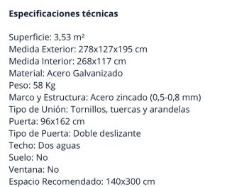 Caseta Metálica Con Leñero Denver "Nueva"