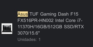 Asus TUF Gaming Dash F15 RTX 3070 da riparare