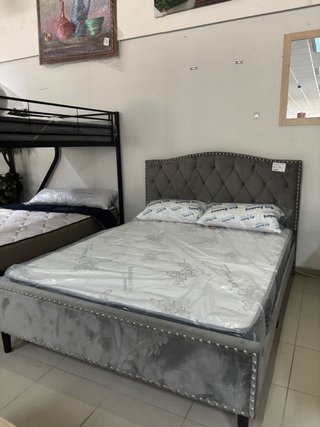 Cama doble terciopelo gris/azul