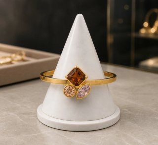 Pulsera rígida Ámbar acero 316L chapado oro 18k