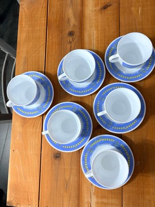 6 Tazas con Plato Porcelana Azul