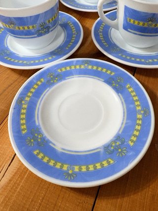 6 Tazas con Plato Porcelana Azul