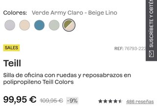 Silla de escritorio oficina Sklum Teill