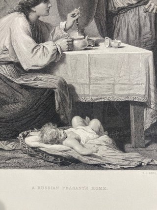 Litografía antigua A Russian Peasant's Home