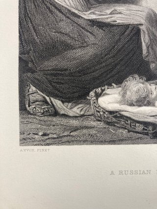 Litografía antigua A Russian Peasant's Home