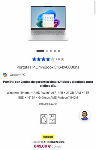 HP OMNIBOOK 3 Laptop 512GB Azul