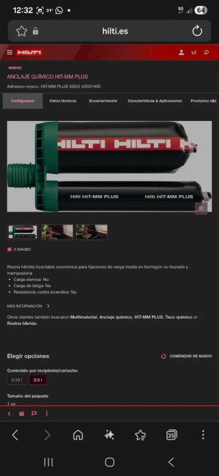 Lote (4X) Hilti HIT-MM PLUS 500ml