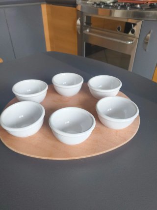Set 6 coppette ceramica con vassoio legno