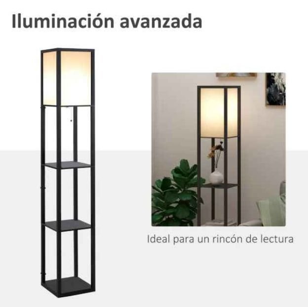 Lampada da terra in legno con 3 ripiani