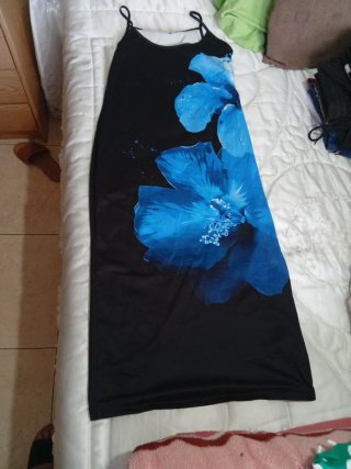 Vestido fresco flores negro y azul