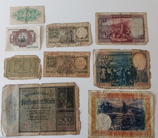 Lote de billetes antiguos españoles y alemanes
