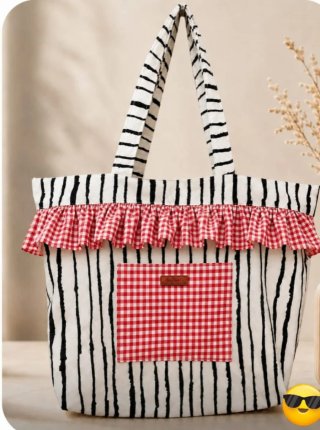 Bolso coquette tote a Rayas y Cuadros Rojo Blanco.