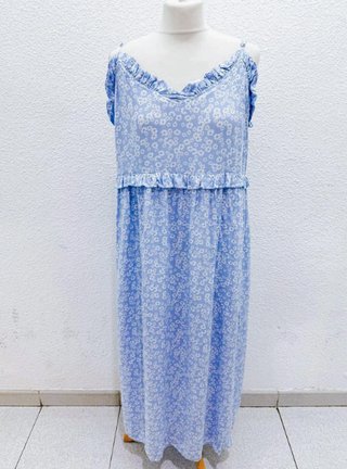 Vestido vintage azul flores blancas XL