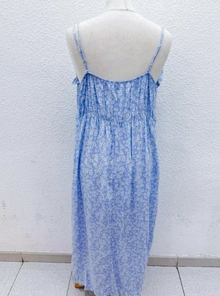 Vestido vintage azul flores blancas XL