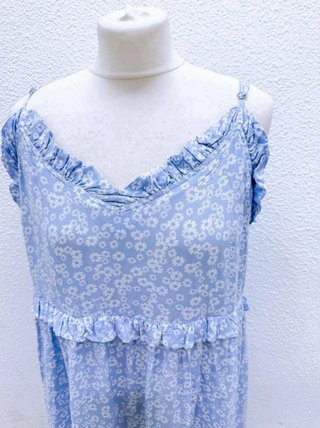 Vestido vintage azul flores blancas XL